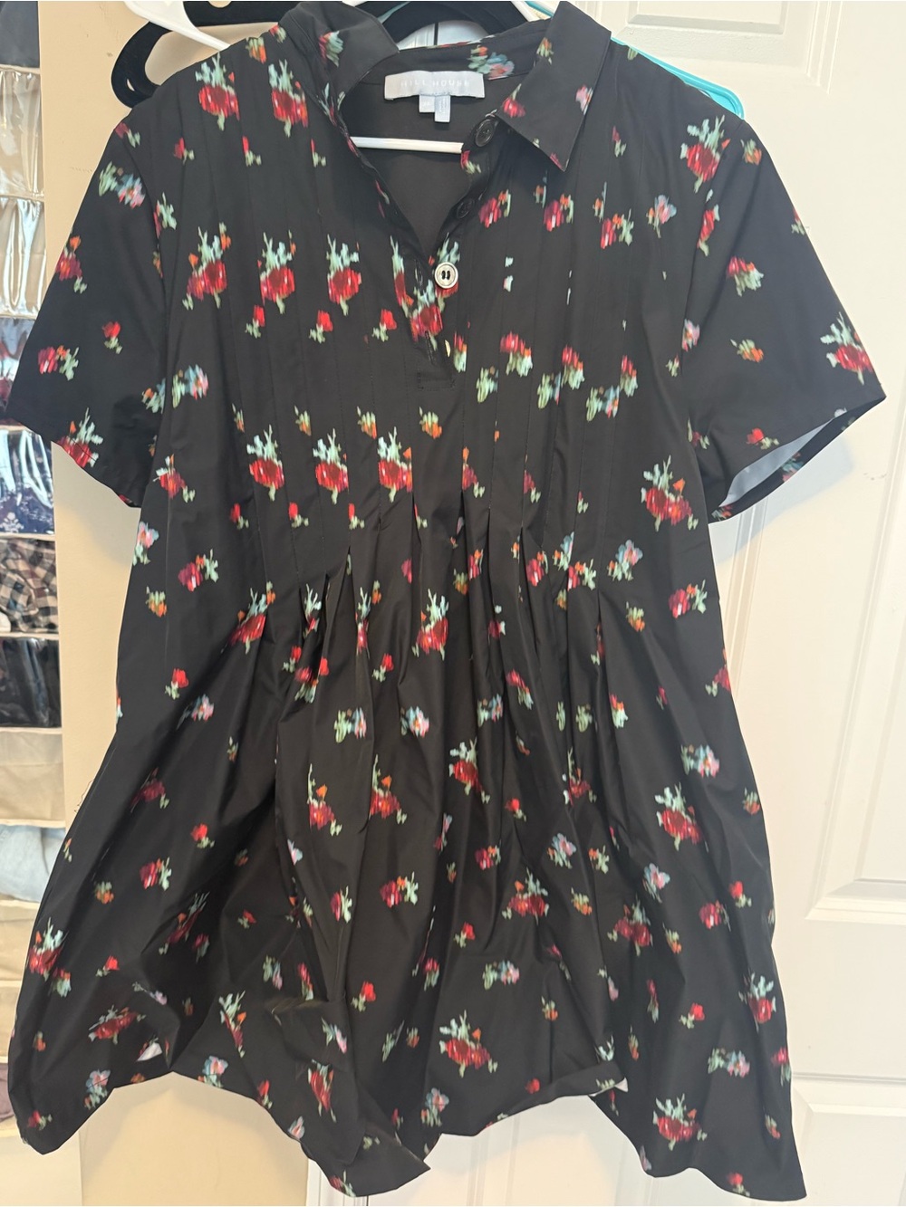 Hill House Black Floral Short-Sleeve Babydoll Dress